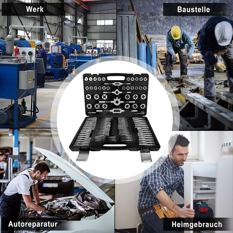 XMTECH 110-Tlg. Gewindeschneidsatz M2-M18 Gewindeschneidwerkzeug-Satz Fein Gewinde Schneider Bohrer