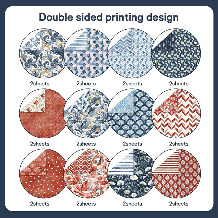 Scrapbook Papier Blumen Muster Scrapbook Bastelpapier, 24 Blat Doppelseitiges Boho Dekorpapier, Merw