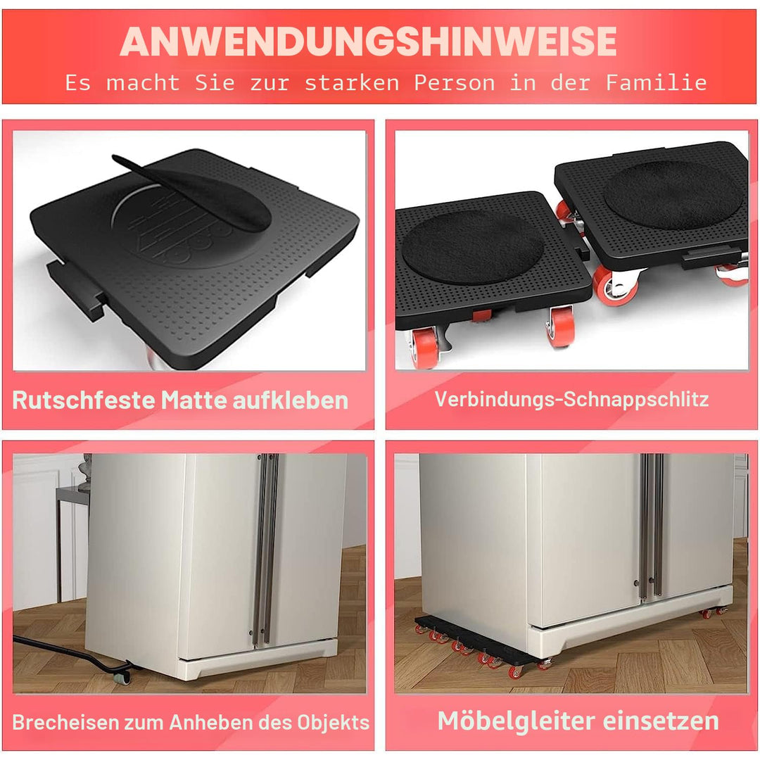 5-rädriger koppelbarer Möbelwagen | PU-Räder für Hartholzböden und Fliesen | Sofa/Kühlschrank-Umzugs