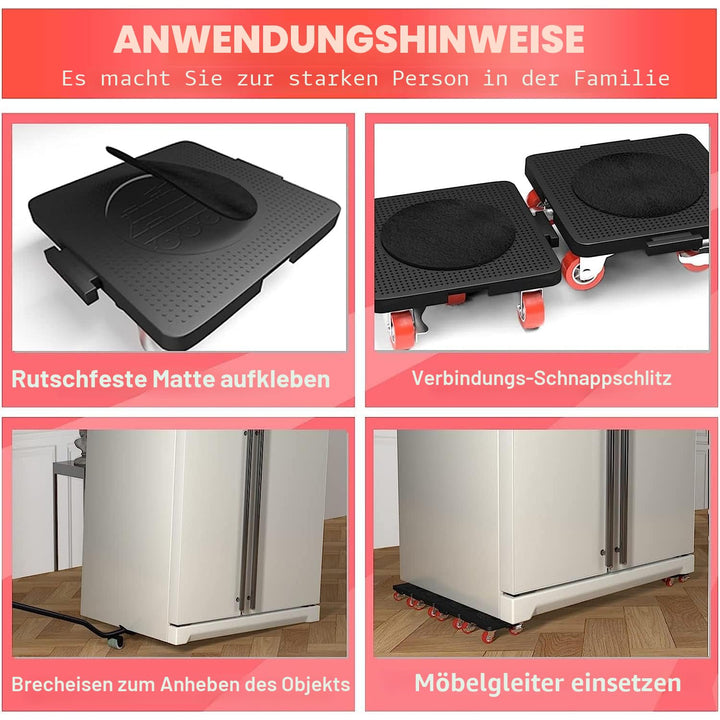 5-rädriger koppelbarer Möbelwagen | PU-Räder für Hartholzböden und Fliesen | Sofa/Kühlschrank-Umzugs