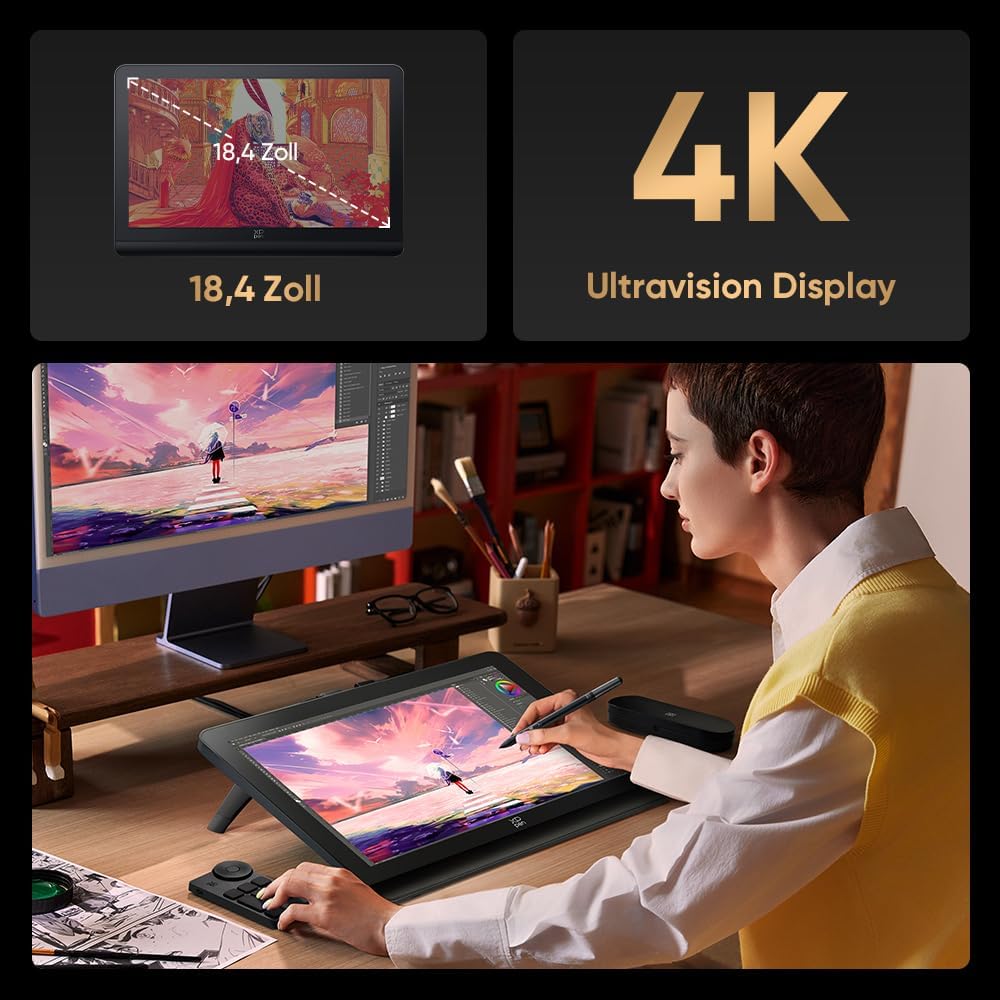 XPPen Artist Pro 19 (Gen 2) 4K Grafikdisplay, 156% sRGB Zeichnentablett, 18,4-Zoll-Bildschirm mit 16