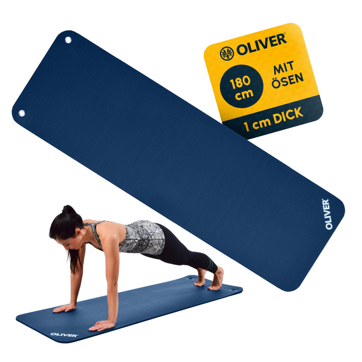 Oliver Gymnastikmatte mit Ösen 180 x 60 x 1 cm Yogamatte Pilates Fitnessmatte Gymnastikmatte rot gra