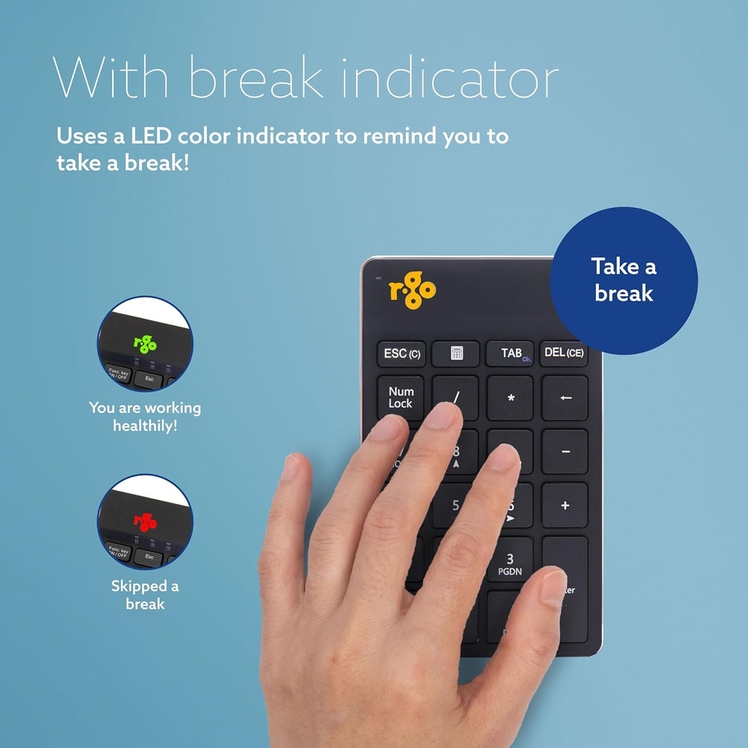 R-Go Numpad Break, Mit Anti-RSI-Software, Bluetooth kabellos Ziffernblock, Numerische Tastatur für C