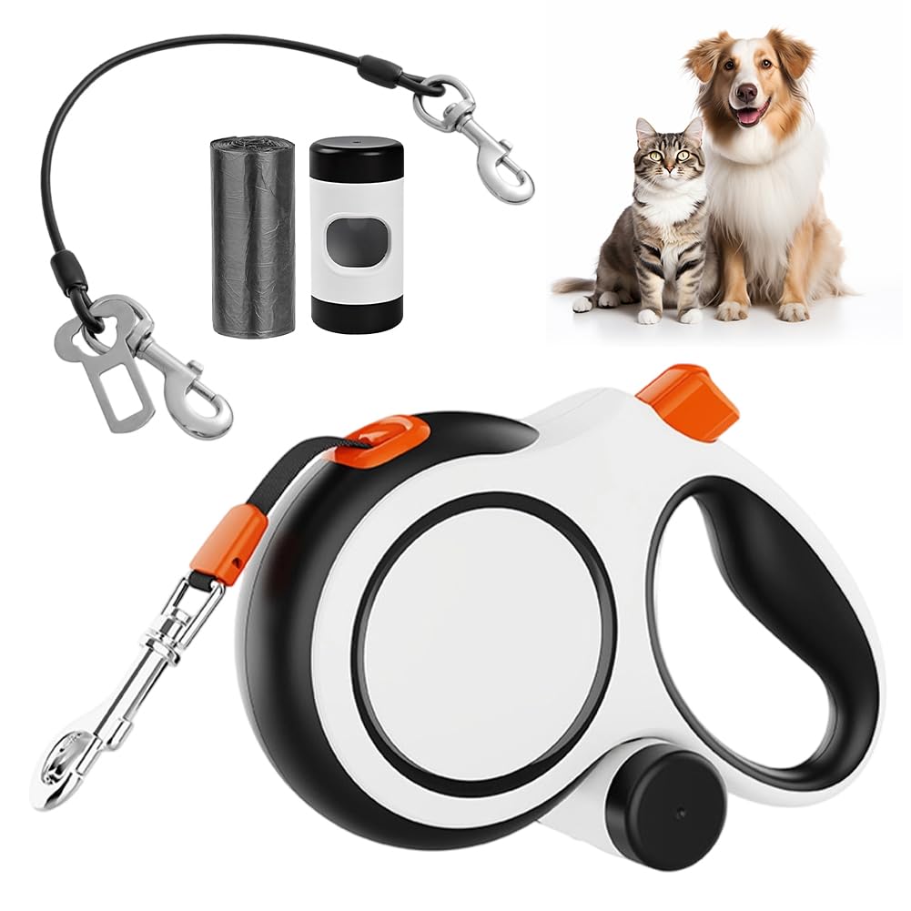 Hundeleine 8m, Einziehbare Hundeleine, Rollleine für Hunde, Rollleine mit Kotbeutelhalter, mit Bissf