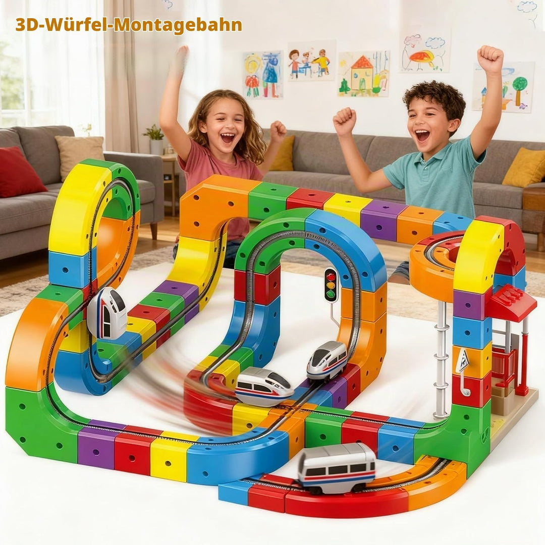81 stück Clickrail Electric Train Set Flexible Rennstrecke, DIY Cube Track Block Zug mit Schwerkraft
