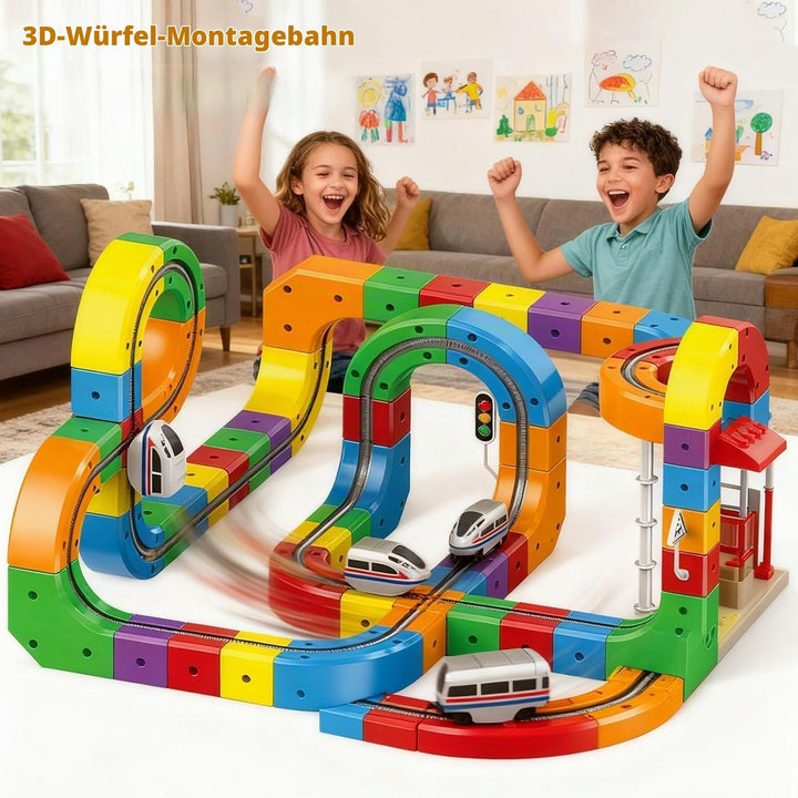 81 stück Clickrail Electric Train Set Flexible Rennstrecke, DIY Cube Track Block Zug mit Schwerkraft