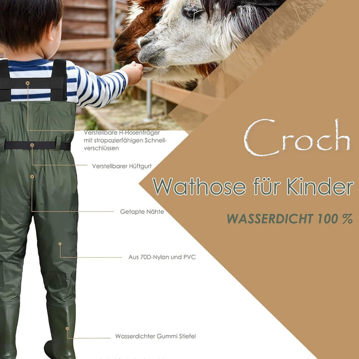 Croch Wathose für Kinder wasserdicht mit Gummi Stiefel ideale Angelhose und Watthose Kinderwathose 3