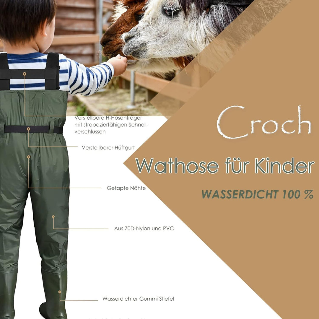 Croch Wathose für Kinder wasserdicht mit Gummi Stiefel ideale Angelhose und Watthose Kinderwathose 2