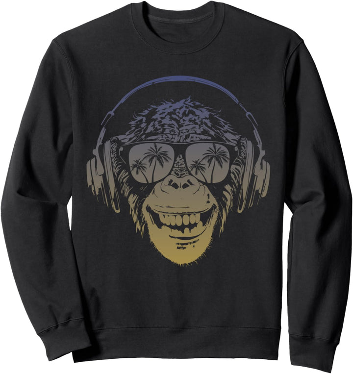 Monkey Affe DJ mit Kopfhörer und Sonnenbrille Merch Sweatshirt