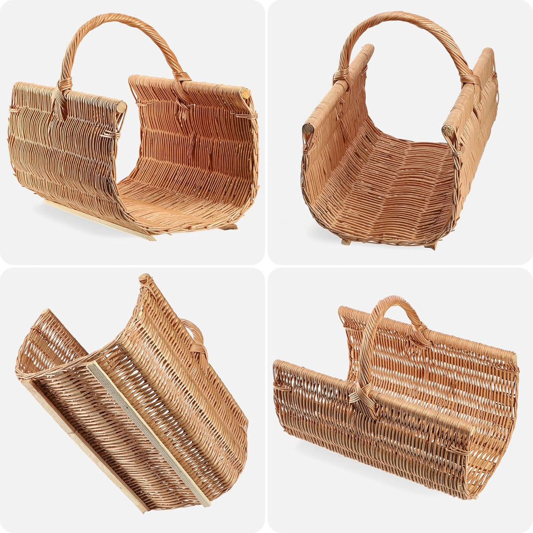 KADAX Holztragekorb, Kaminholzkorb aus Weide, Dekorativer Kaminkorb mit Tragegriff, Naturfarbiger Ko