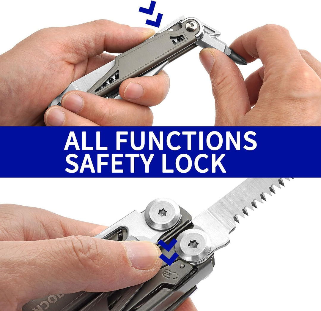 ROCKTOL Multifunktionszange,19-in-1-Multitool-Zange mit titanbeschichtetem Griff, Sicherheitsverrieg