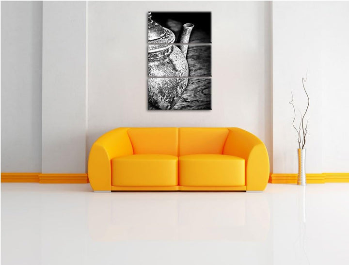 Pixxprint Monocrome, stilvolle alte Teekanne aus Keramik 3-Teiler Leinwandbild 120x80 Bild auf Leinw