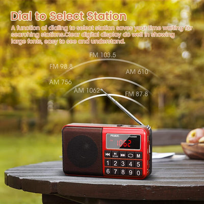 PRUNUS J-429SW Tragbares Radio klein FM/AM(MW)/SW,Grosse Gummierte Knöpfe&Display Digital Radio für