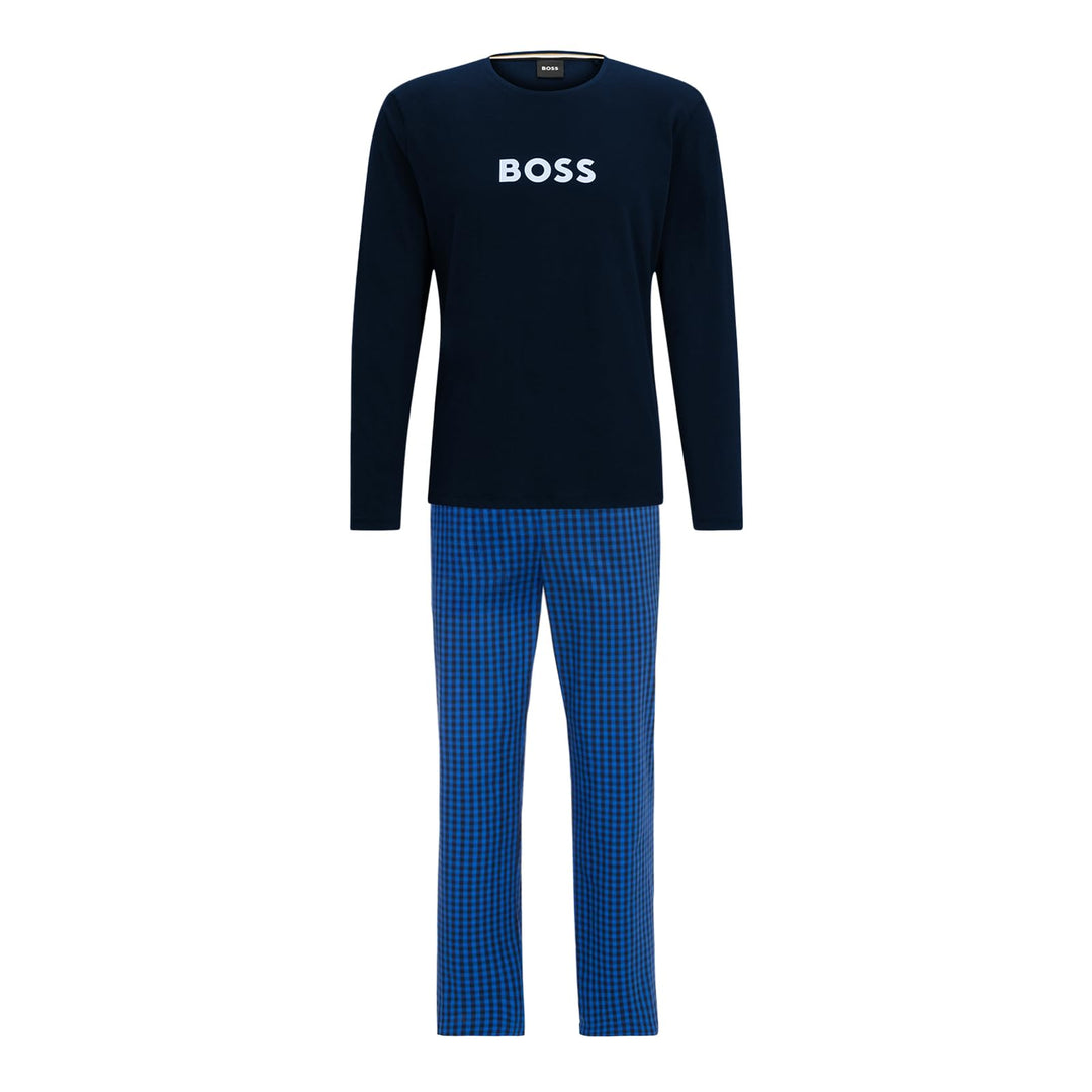 BOSS Herren Easy Long Set Pyjama aus Baumwolle mit Logo-Print L Bright Blue434, L Bright Blue434