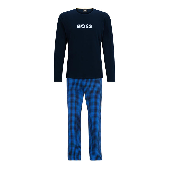BOSS Herren Easy Long Set Pyjama aus Baumwolle mit Logo-Print L Bright Blue434, L Bright Blue434