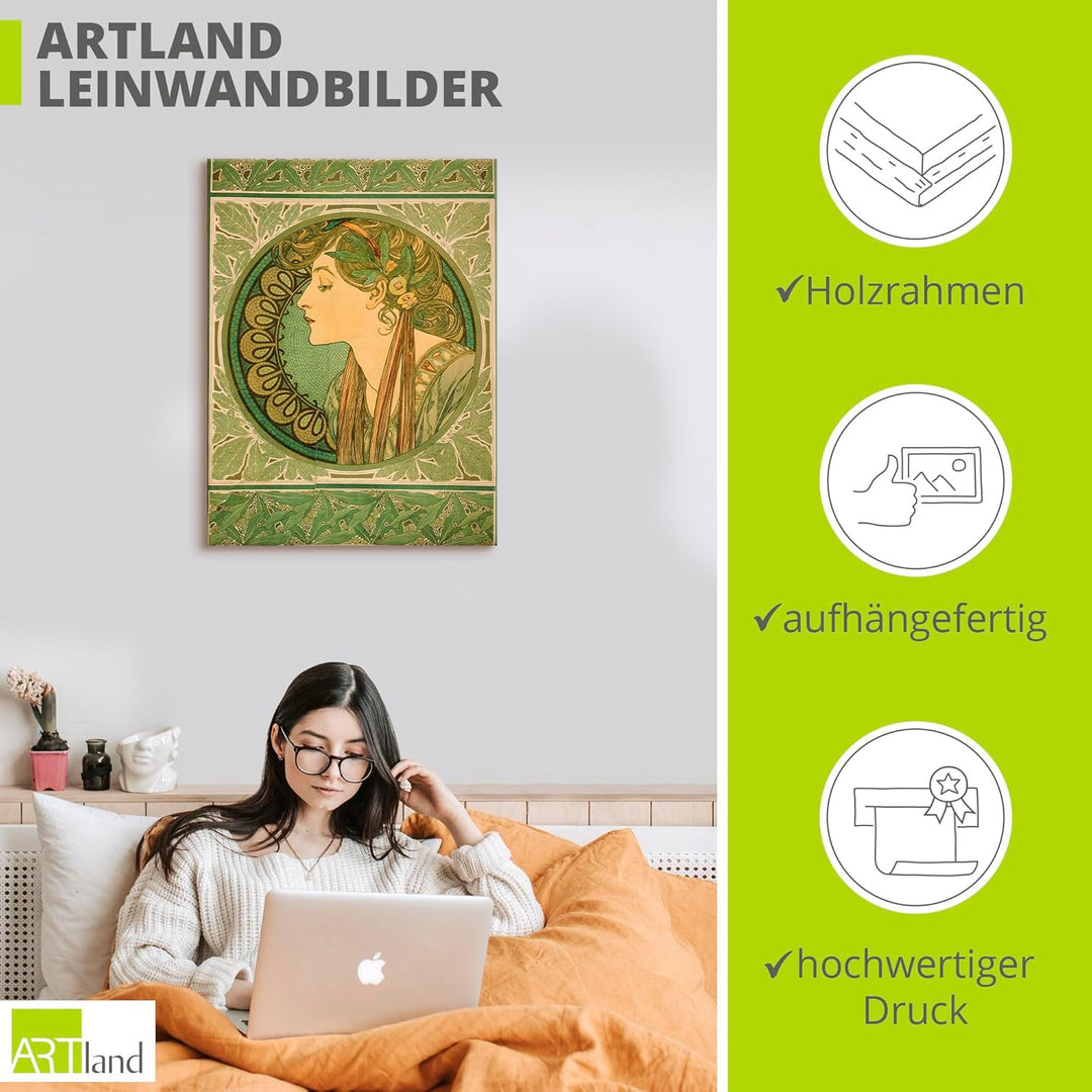 ARTland Leinwandbilder Wandbild Bild auf Leinwand 45x60 cm Wanddeko Frau Blätter Portrait Silhouette