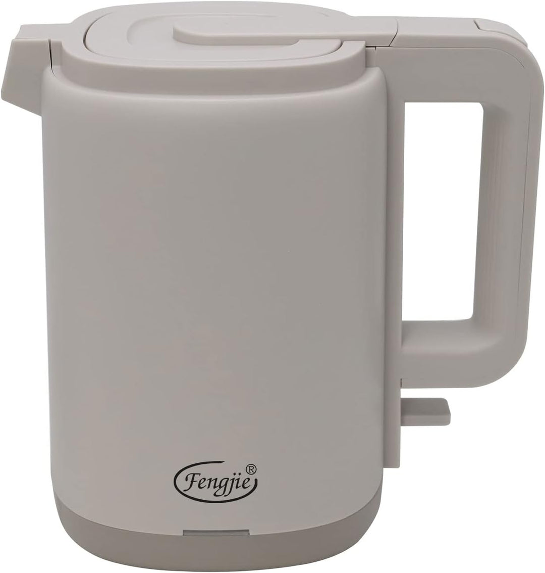 FENGJIE 0,8l Edelstahl Wasserkocher Camping Reisewasserkocher 1360W Kabellos Doppelwand-Design Teeke