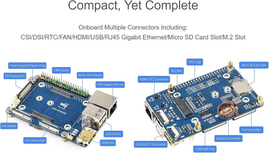 Waveshare Basisplatine für Raspberry Pi Compute Module 4 mit Standard CM4 Buchse und Raspberry Pi 40
