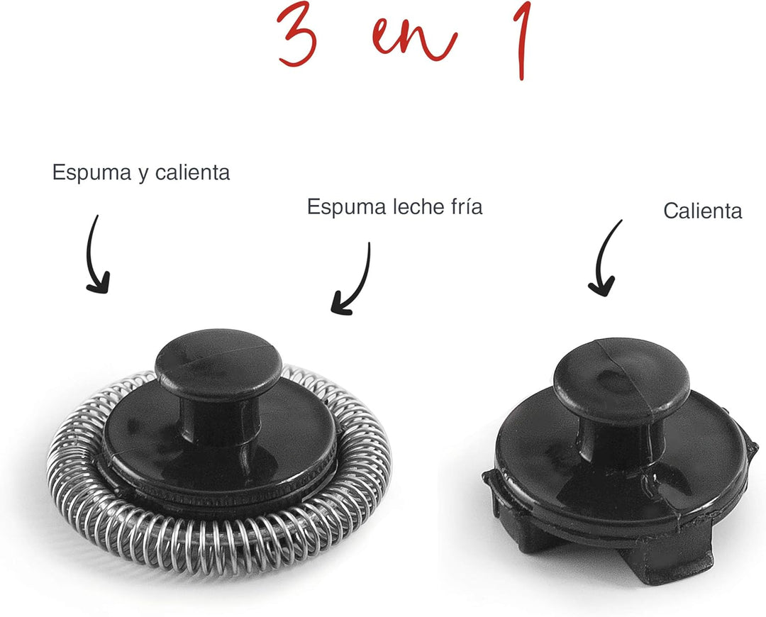 LACOR 69398 Mann 3-in-1 Milchaufschäumer mit Behälter, Edelstahlboden, luftdichter Deckel und ergono