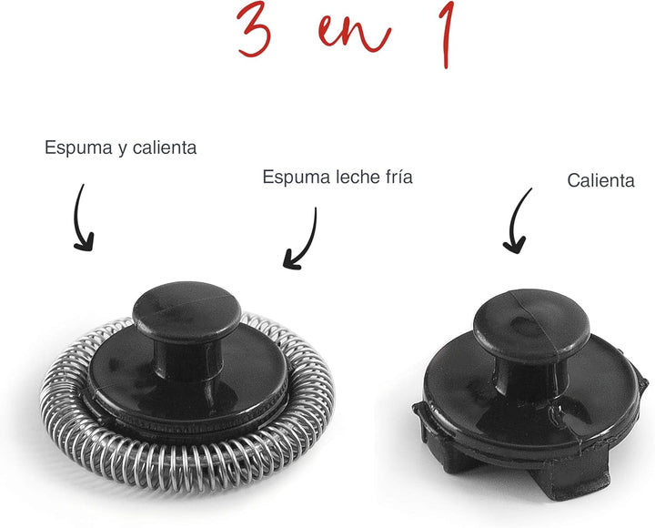 LACOR 69398 Mann 3-in-1 Milchaufschäumer mit Behälter, Edelstahlboden, luftdichter Deckel und ergono