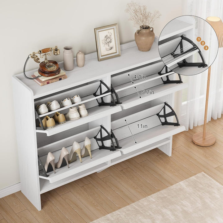 Schuhschrank 4 Klapptüren, Moderner Schuhschrank mit Metallbeinen, Schuhaufbewahrung, Flurschrank fü
