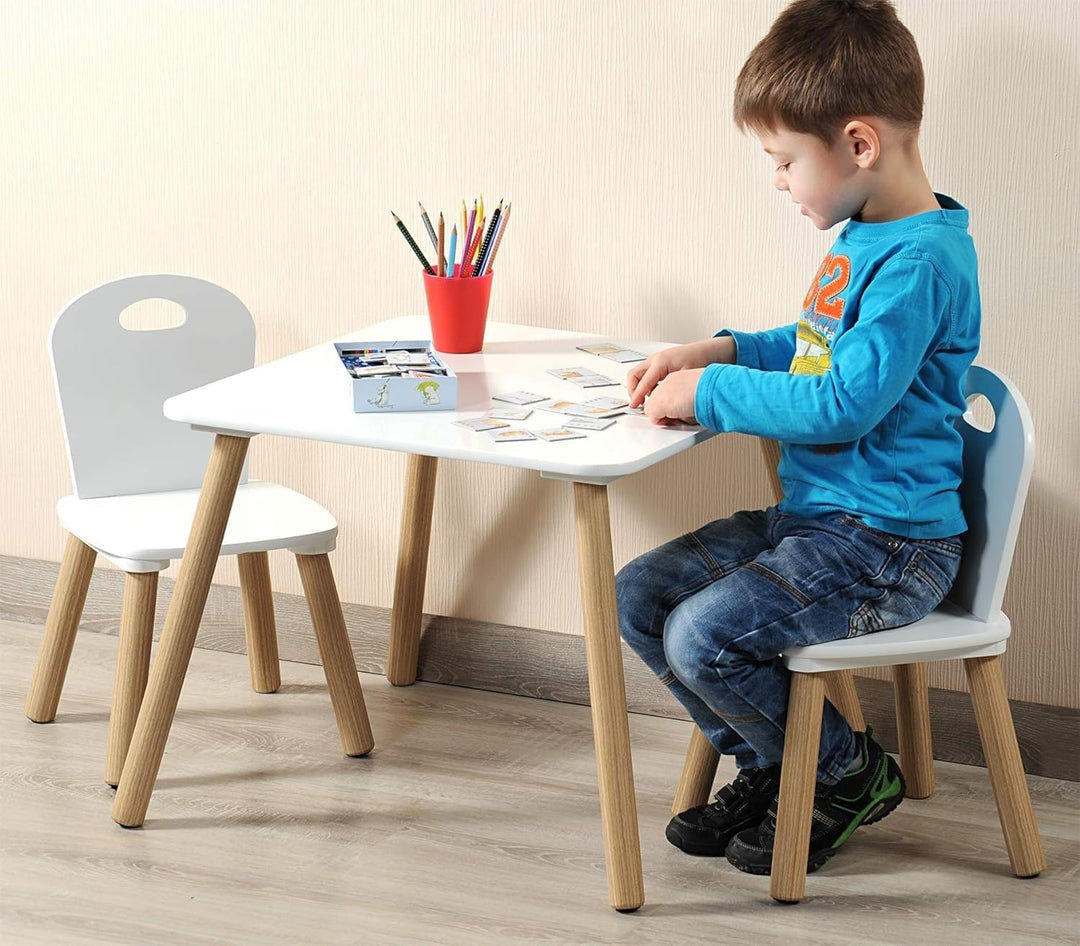 Kesper | Kindertisch Set mit 2 Stühlen und Messlatte Alpaka | Material: Faserplatte/Holz | Farbe: We