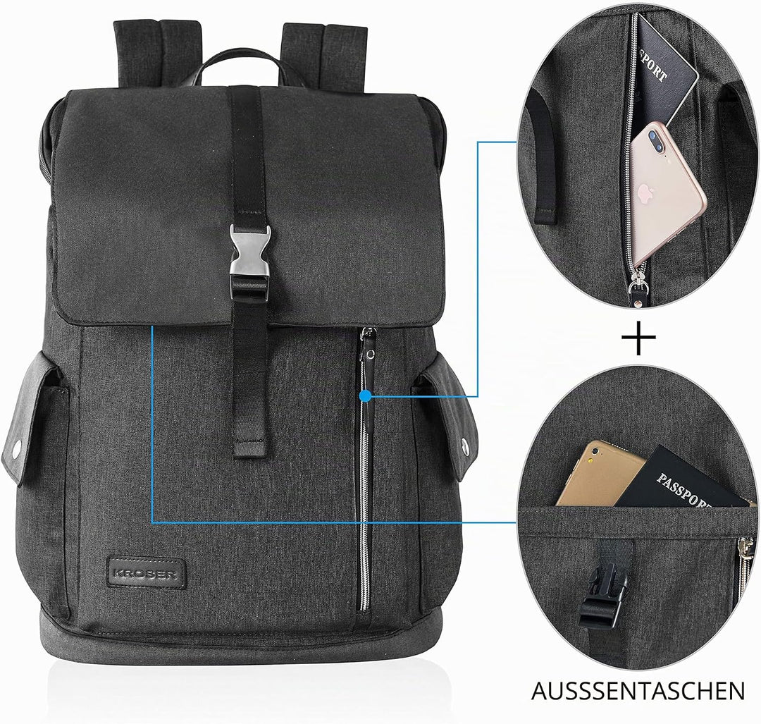 KROSER Laptop Rucksack 17,3 Zoll Damen Herren Schultasche Tagesrucksack Wasserabweisend Grosse Gepäc