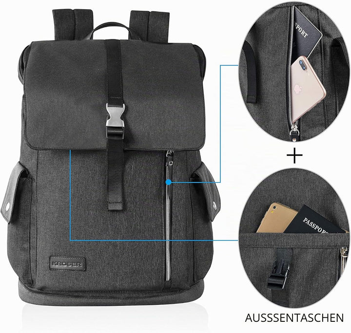 KROSER Laptop Rucksack 17,3 Zoll Damen Herren Schultasche Tagesrucksack Wasserabweisend Grosse Gepäc