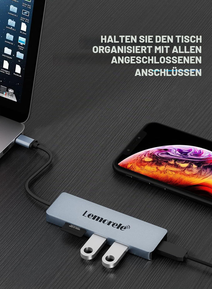 Lemorele USB-C Hub 5-in-1 mit 4K HDMI, Ethernet, 2 USB 3.0 und SD/TF Reader, 5