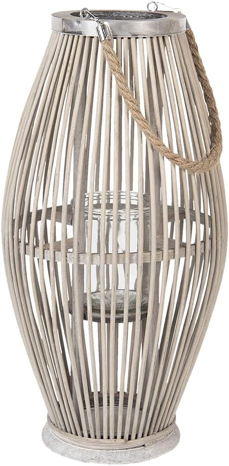 Clayre & Eef Laterne grau Holz/Glas 25 x 25 x 50 cm 6RO0470L