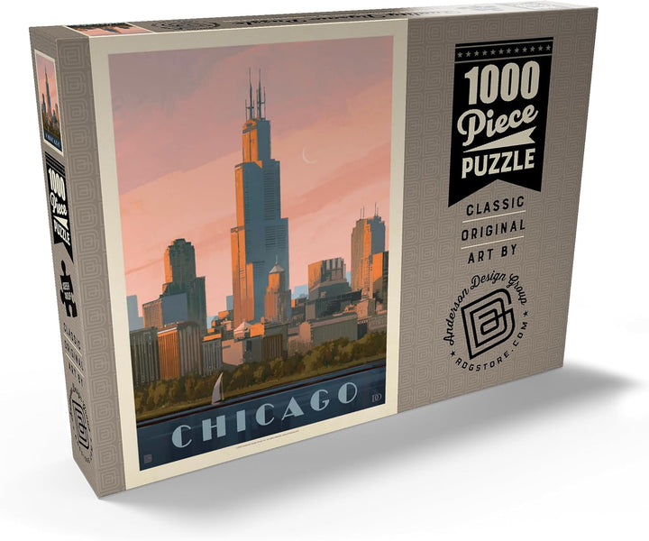 Chicago Skyline: Lake Michigan, Vintage Poster - Premium 1000 Teile Puzzle - MyPuzzle Sonderkollekti