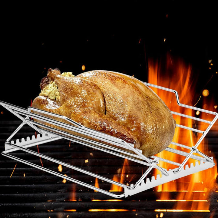 SHZMJL Edelstahl-V-Grillrost zum Braten von Truthahn, verstellbarer Brathähnchenhalter, langlebiges