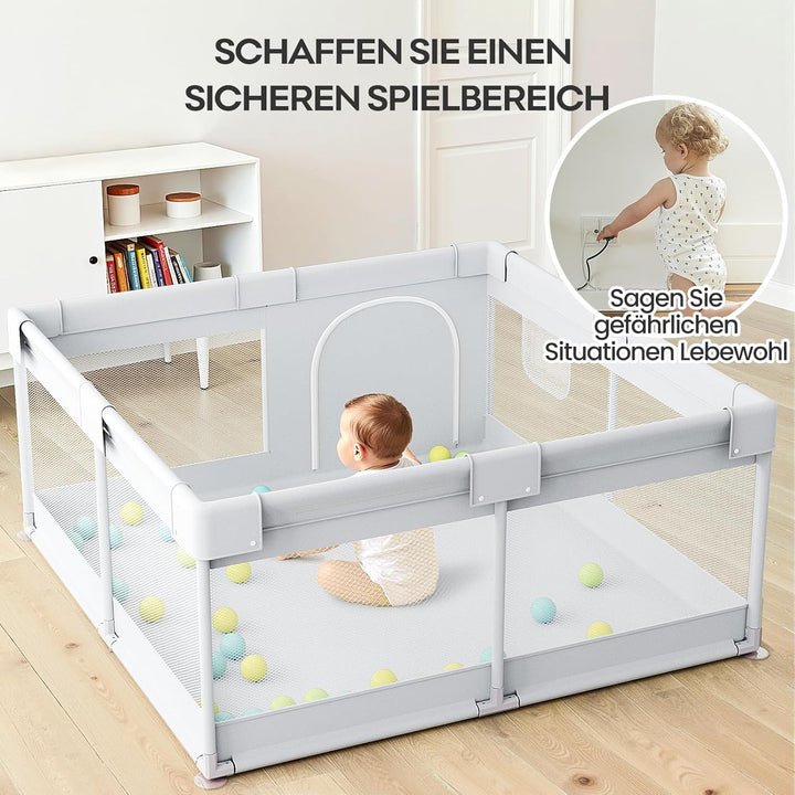 Laufstall Baby 120x120 cm Klein Baby Laufgitter, Stabiler Kinder Laufstall mit Saugnäpfen für Wohnun