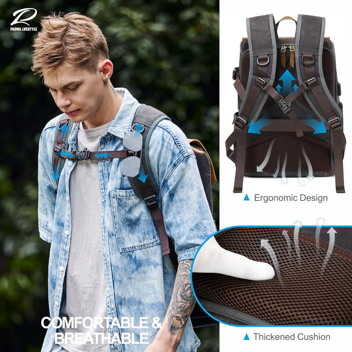 Padwa Lifestyle Schwarzer Grauer Kamerarucksack - Wetterfeste Kameratasche aus Gewachstem Memory Can