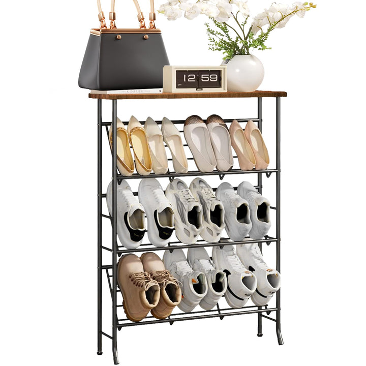 Schuhregal Schmal Metall, Shoe Rack mit 4 Ebenen, Stapelbares Kleines Schuhregal, SchuhstäNder Organ