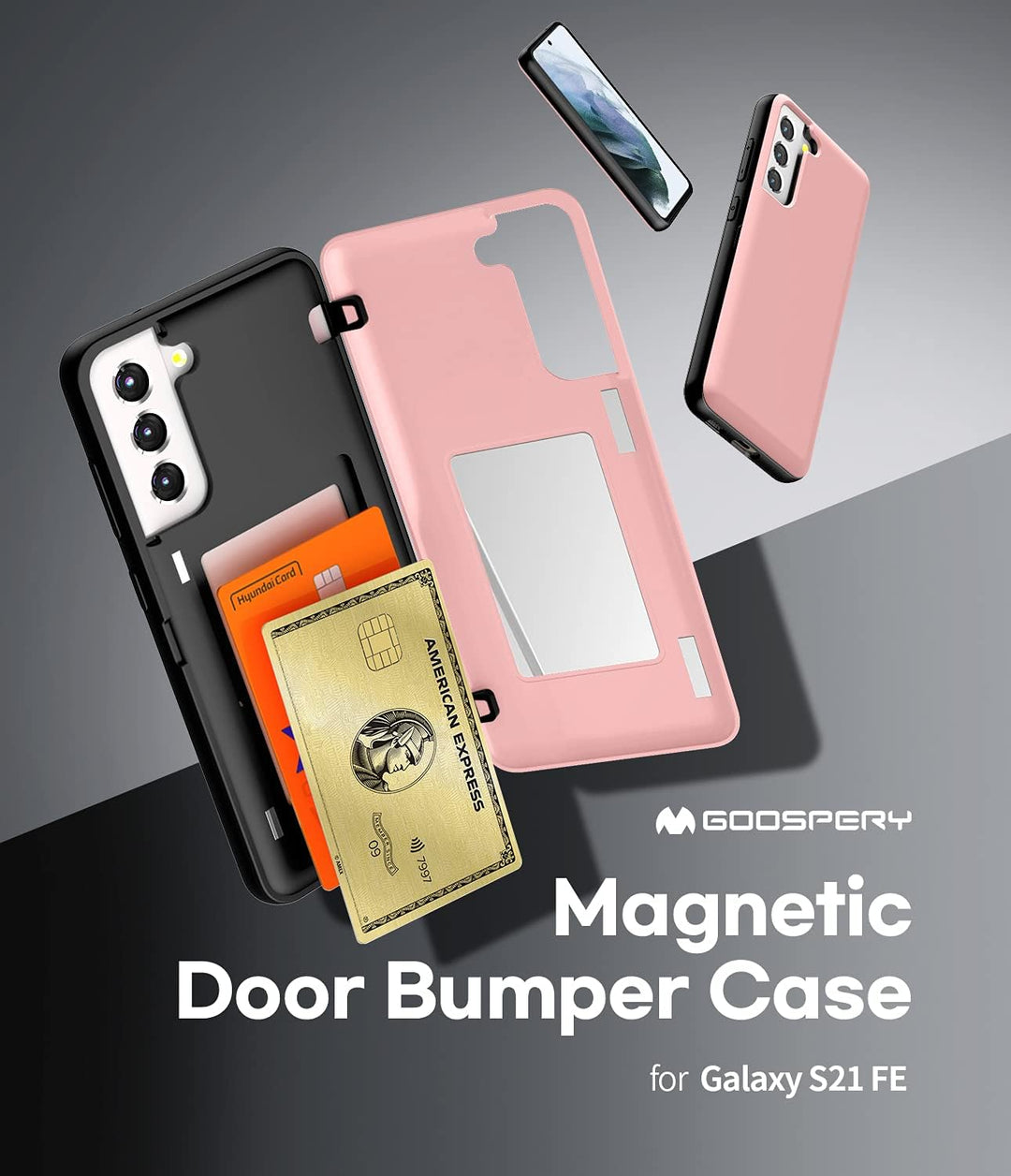 GOOSPERY Magnetic Door Bumper Hülle Kompatibel mit Galaxy S21 FE, Dual Layer protektive Kartenhalter