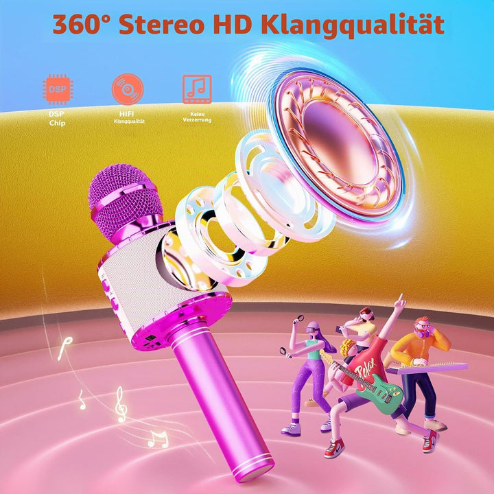 Magic Sing LED Karaoke Mikrofon Kinder, Drahtloses Bluetooth Spielzeug ab 3-12 Jahre Geschenk Mädche