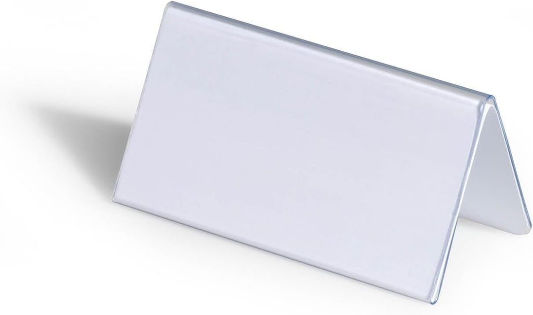 Durable Tischnamensschild 52/104 x 100 mm, transparent mit weisser Papiereinlage, 25 Stück, 805119,
