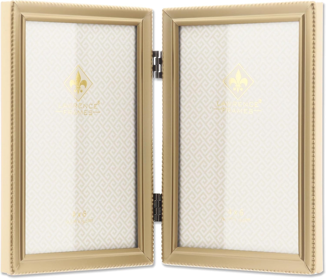 Lawrence Frames Doppel-Bilderrahmen mit Scharnier, 10,2 x 15,2 cm, Antik-Messing – Perlenbordüre Gol