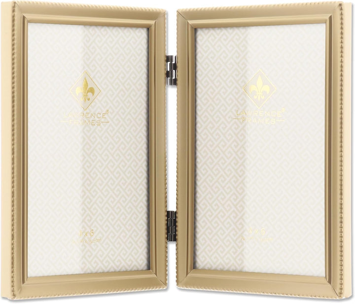Lawrence Frames Doppel-Bilderrahmen mit Scharnier, 10,2 x 15,2 cm, Antik-Messing – Perlenbordüre Gol