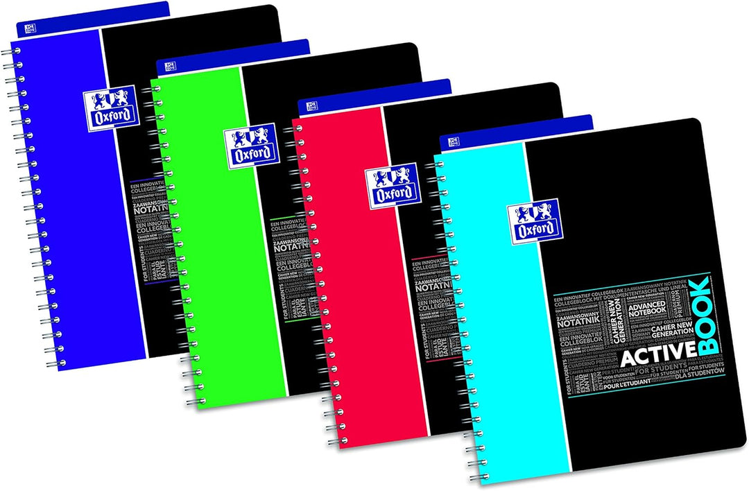 OXFORD 400019520 Activebook Studium 5er Pack mit 4 Farben Digitaler Collegeblock A4 kariert 80 Blatt