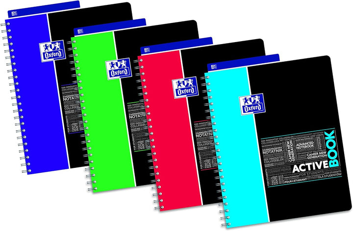 OXFORD 400019520 Activebook Studium 5er Pack mit 4 Farben Digitaler Collegeblock A4 kariert 80 Blatt