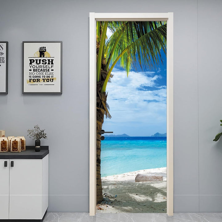 FLFK 3D Strand am Meer Türtapete selbstklebend Türposter Vinyl Entfernbar Türaufkleber Aufkleber Zuh