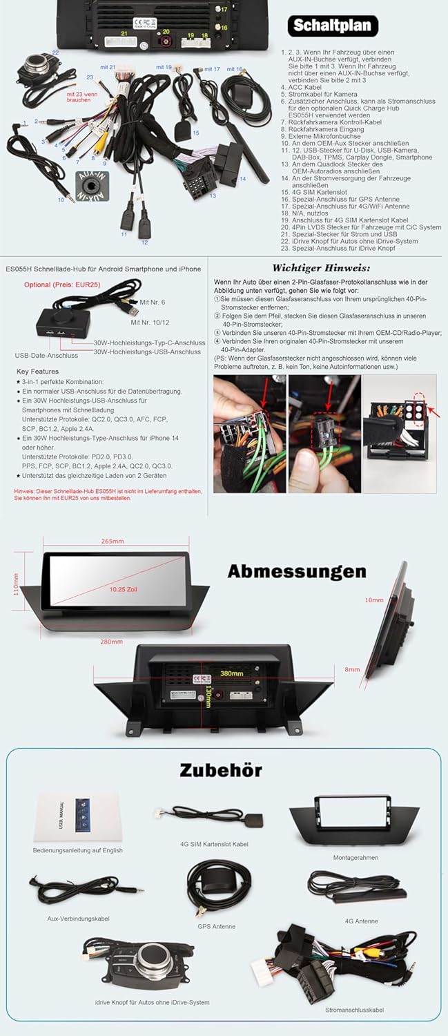Erisin 10.25" Qualcomm Android 14 8-Kern 4GB+64GB Autoradio GPS Navi für BMW X1 E84 (2009-2015) CIC
