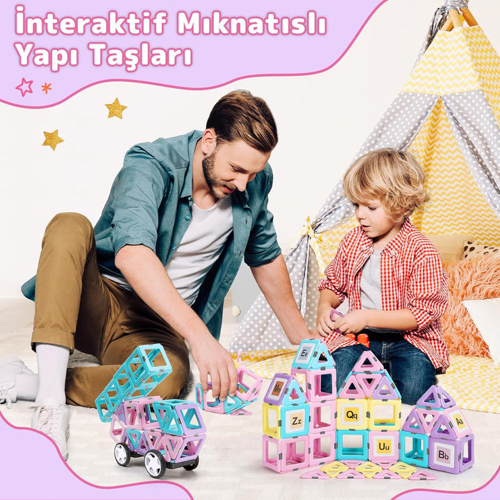 ECHOCUBE Magnetische Bausteine, 120 Teile Magnetische Kacheln mit Magnet Räde Set für Kinder ab 3 Ja
