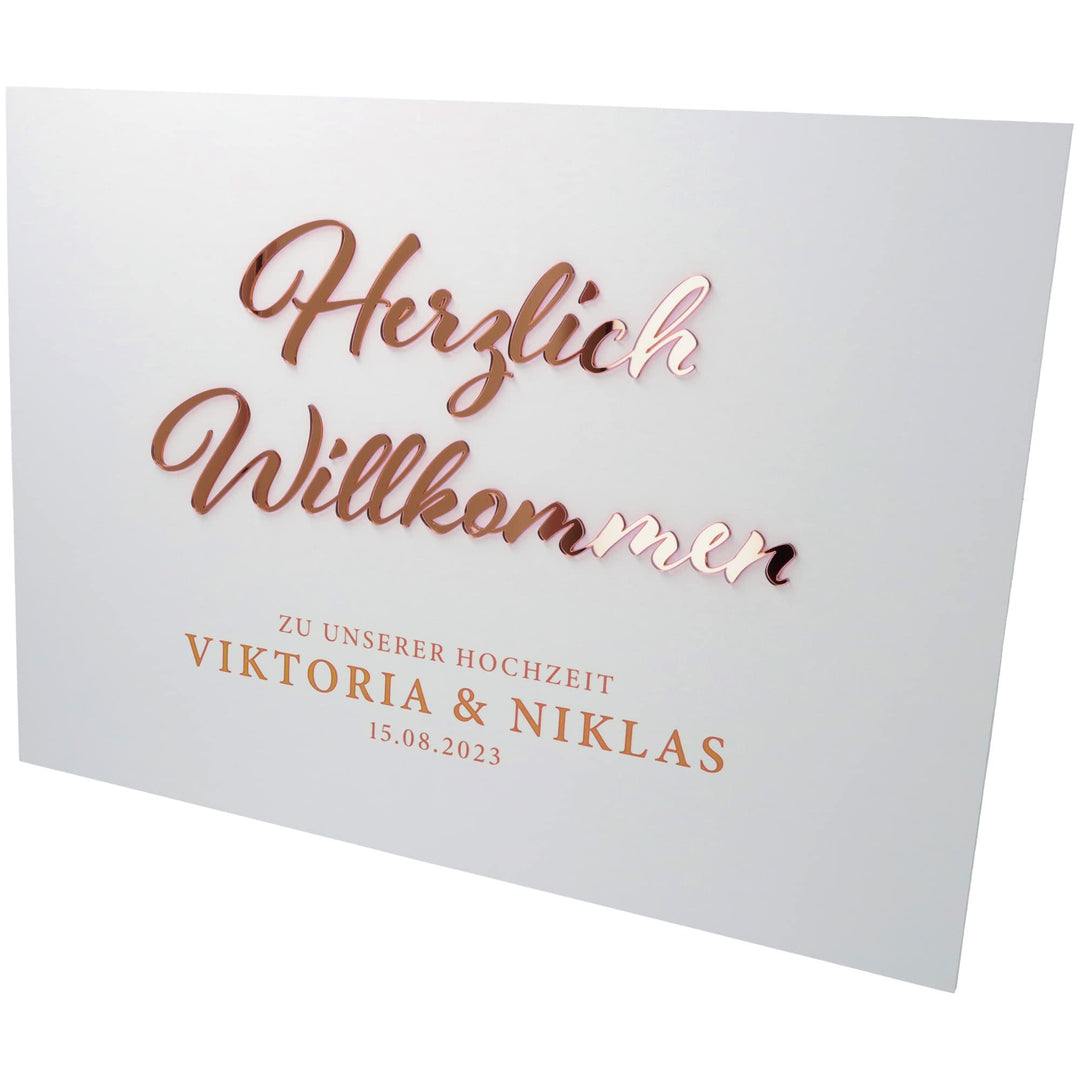 Goodtimes Willkommensschild Hochzeit mit persönlichen Namen & Datum 70x50 Rosé Gold