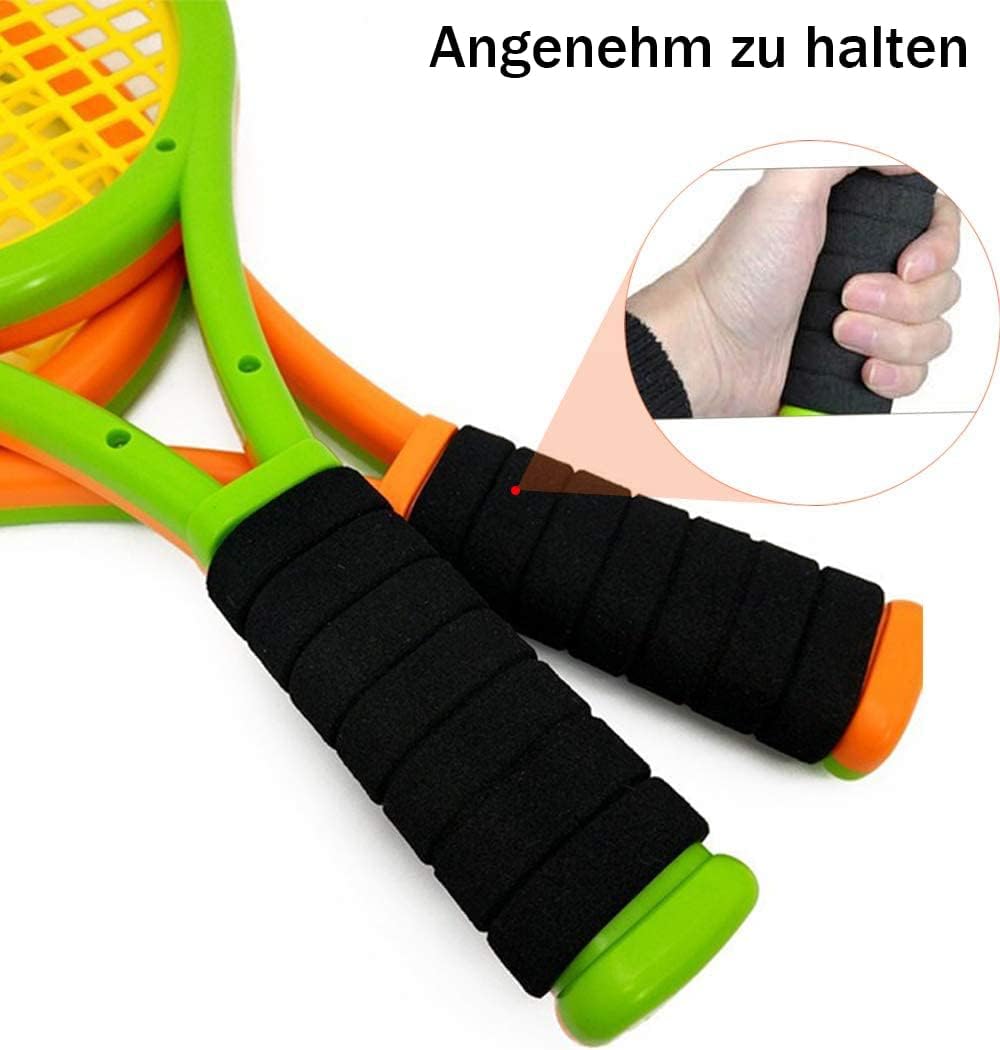 Kinder Tennisschläger mit Tragetasche,4 weiche Trainingsbälle und 6 Badminton Birdies,Tennisschläger