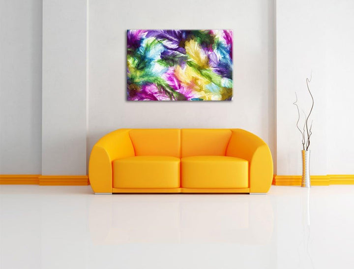 Pixxprint Anordnung von Federn als Leinwandbild/Grösse: 100x70 cm/Wandbild/Kunstdruck/fertig bespann