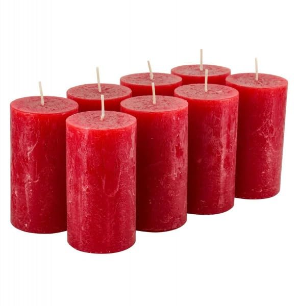 Rustikale Stumpenkerzen – 8 Stück - Wachskerzen/Rustickerzen/Adventskerzen Weihnachten (Rubin Rot, S
