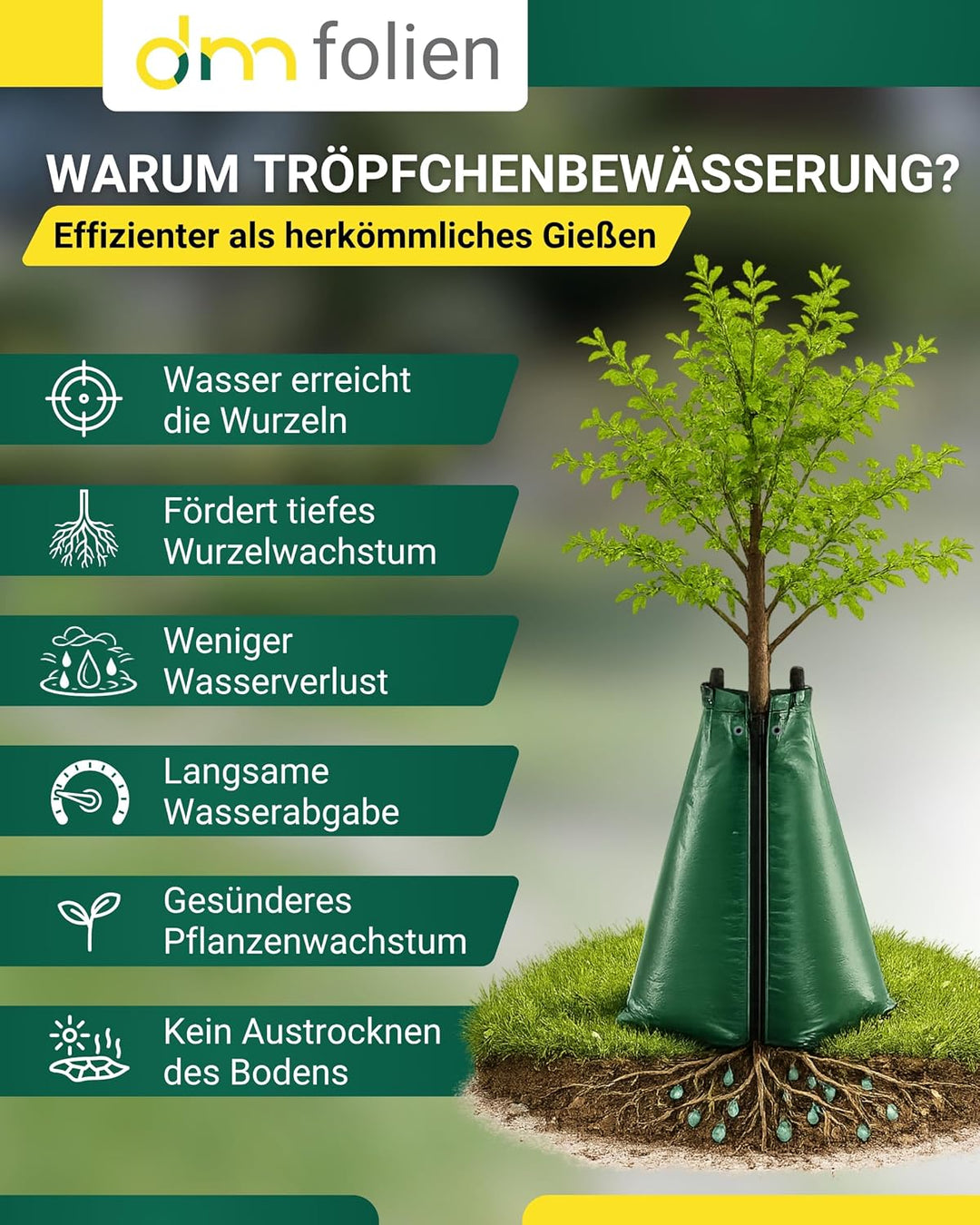 dm-folien Baumbewässerungsbeutel I 55 Liter I 2 Stück I Bewässerungssack aus robustem PVC I Baumsack